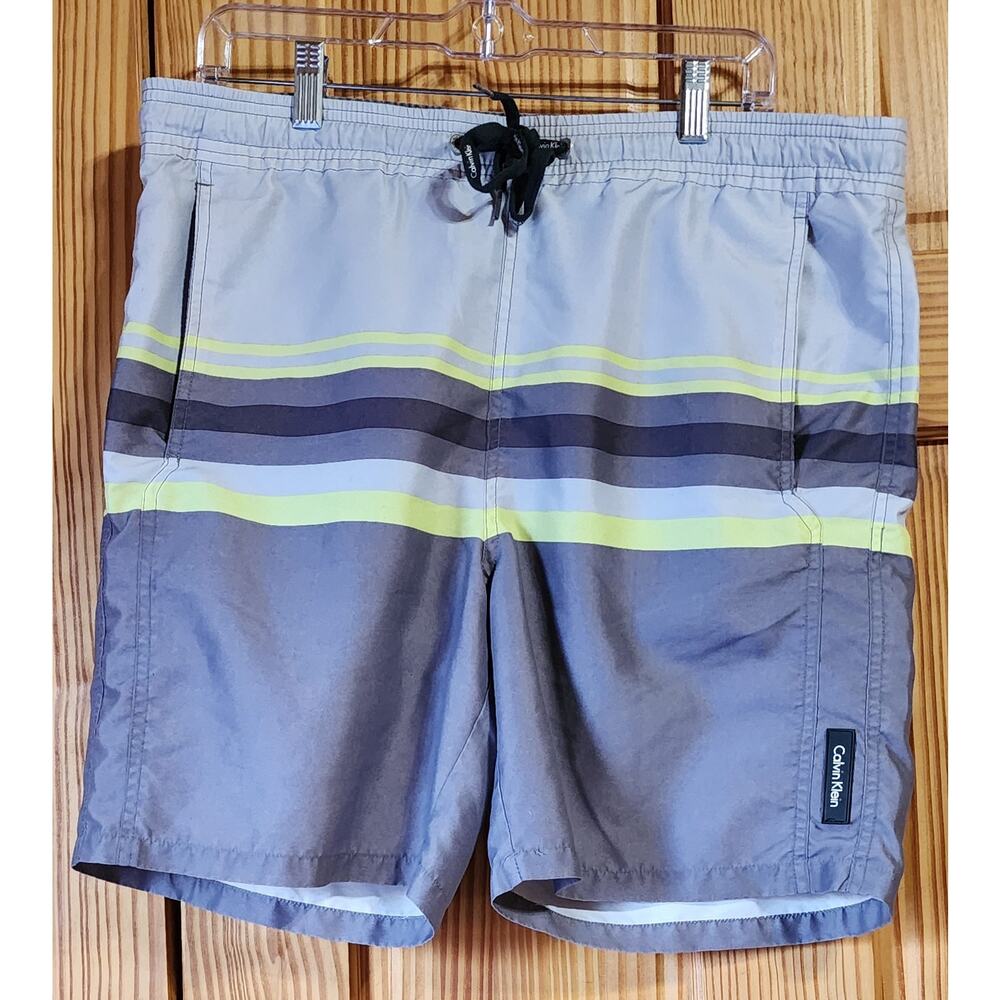 Calvin Klein Swim Trunks Board Shorts Gray Striped Men’s Large
